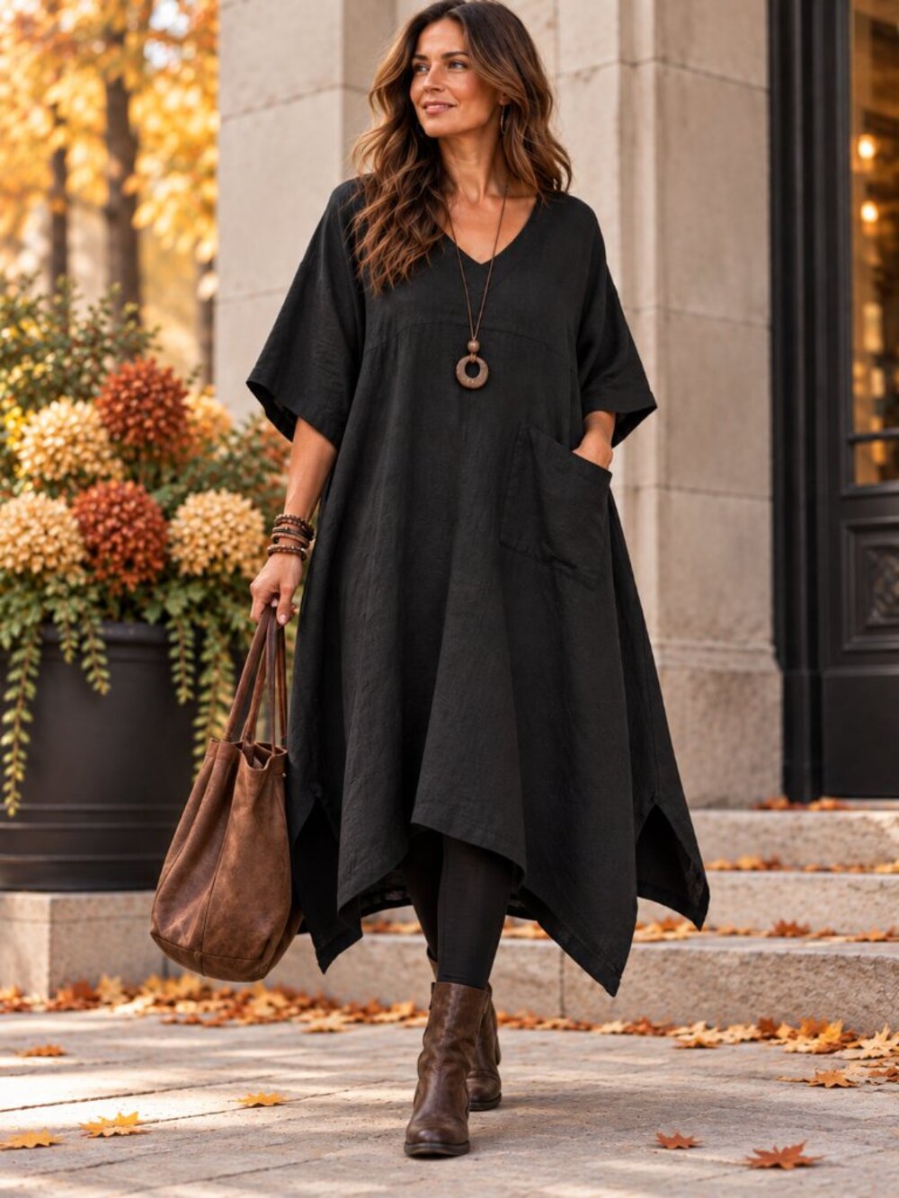 100% Linen A-Line Paneled Black Oversized Midi Dress L/XL Match Point Lagenlook